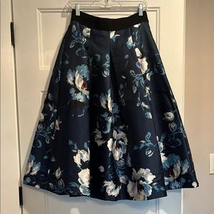 White House Black Market Floral A-Line Skirt - Black and Blue